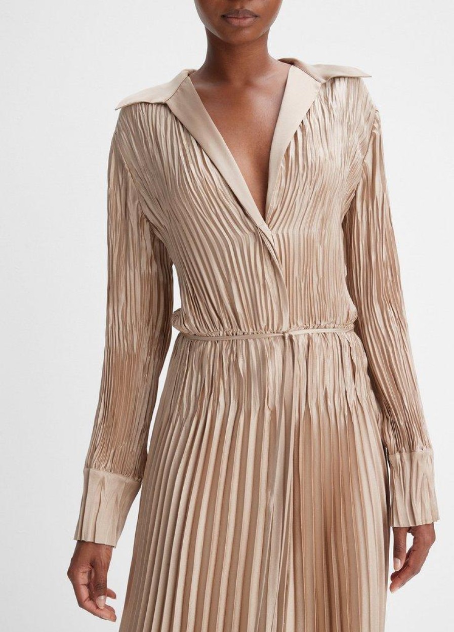 Clothing VINCE | Pintuck Pleat Shirt Dress In Pale Nut