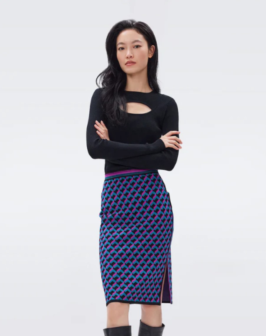 Clothing DIANE VON FURSTENBURG | Hazel Knit Jacquard Skirt In 3D Brick Teal