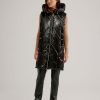 Clothing NIKKI JONES | Quilted Shiny Long Hooded Vest In Black