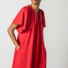 Clothing LILLA P | Flutter Sleeve Split Neck Dress In Ruby *Final Sale*