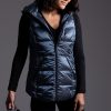 Clothing ANORAK | Short Metallic Hooded Down Vest In China Blue