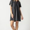 Clothing LILLA P | Flutter Sleeve Split Neck Dress In Black *Final Sale*